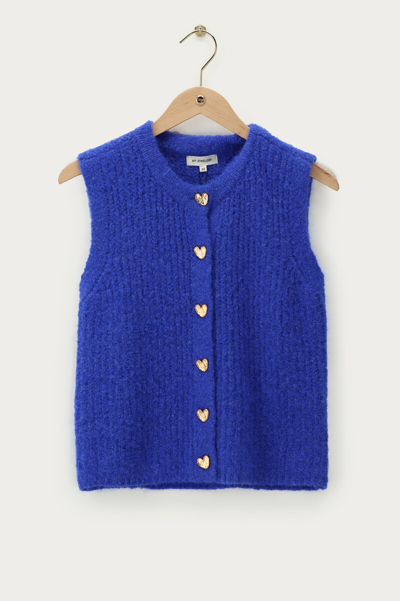 Blue knitted gilet with heart buttons | My Jewellery