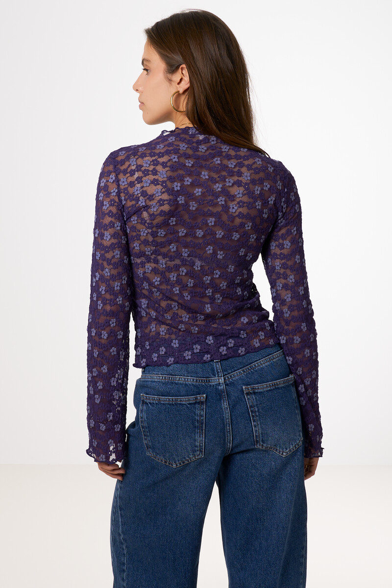 Blue lace top with floral print | My Jewellery