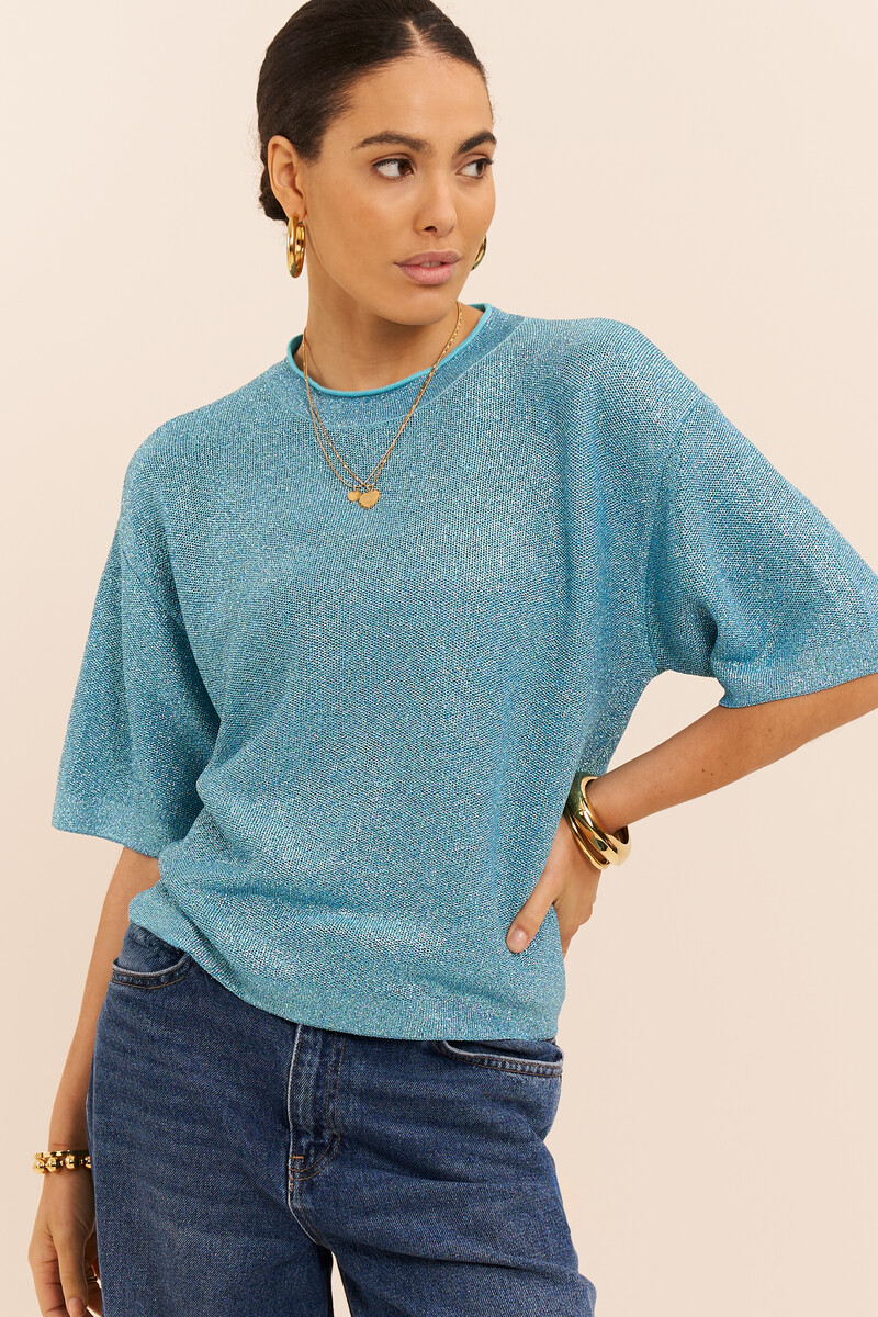 Blue lurex top with round neckline | My Jewellery