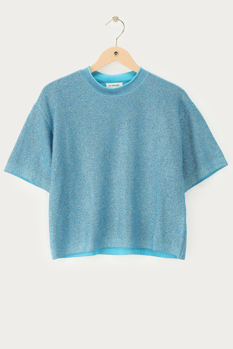 Blue lurex top with round neckline | My Jewellery