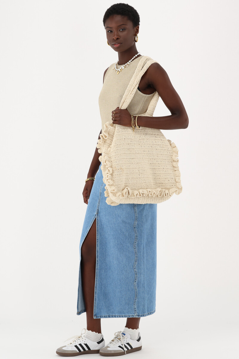 Blue midi skirt with wave and slit | My Jewellery