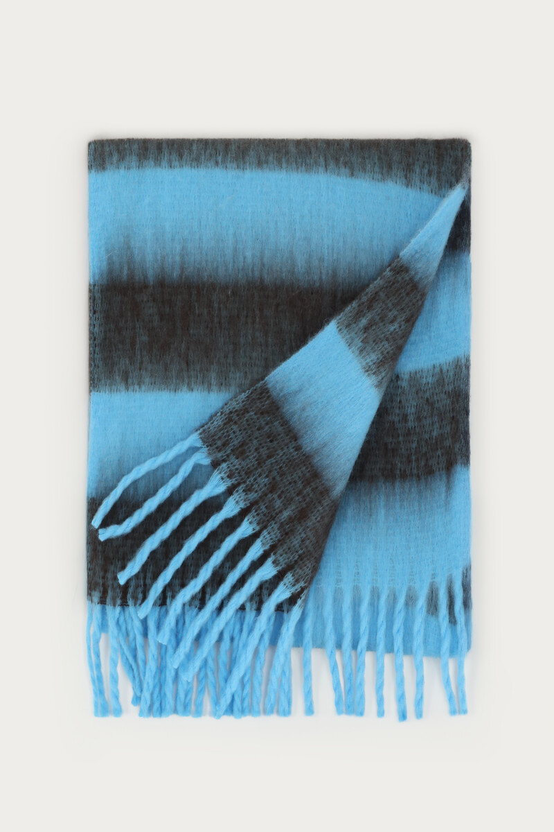 Blue scarf with brown stripes and fringe | My Jewellery