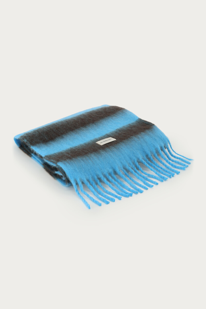 Blue scarf with brown stripes and fringe | My Jewellery