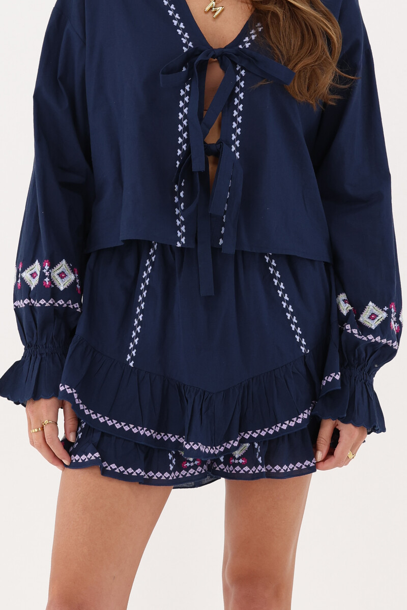 Blue skort with embroidery details | My Jewellery