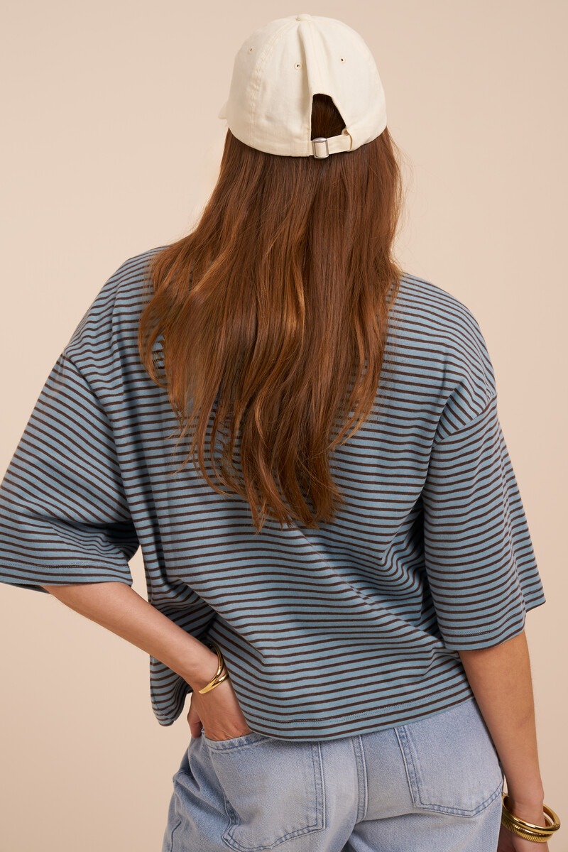 T-shirt rayé bleu "J'adore"