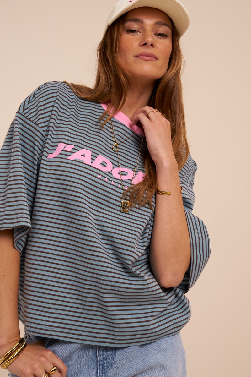 Blue striped T-shirt "J'adore" | My Jewellery