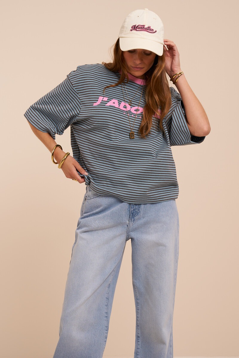 T-shirt rayé bleu "J'adore"