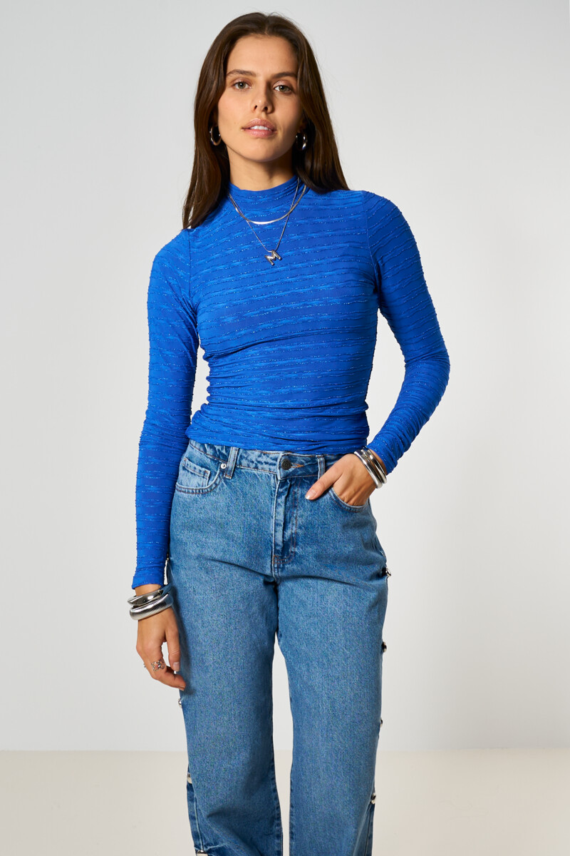Blue top with turtleneck and lurex | My Jewellery
