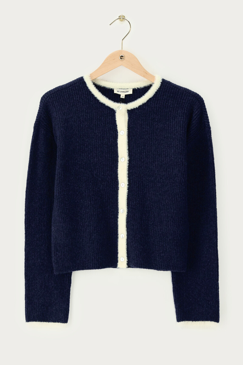 Blue cardigan with white contrast | My Jewellery
