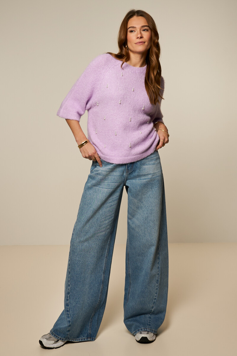 Blue wide leg jeans with asymmetric hem | My Jewellery