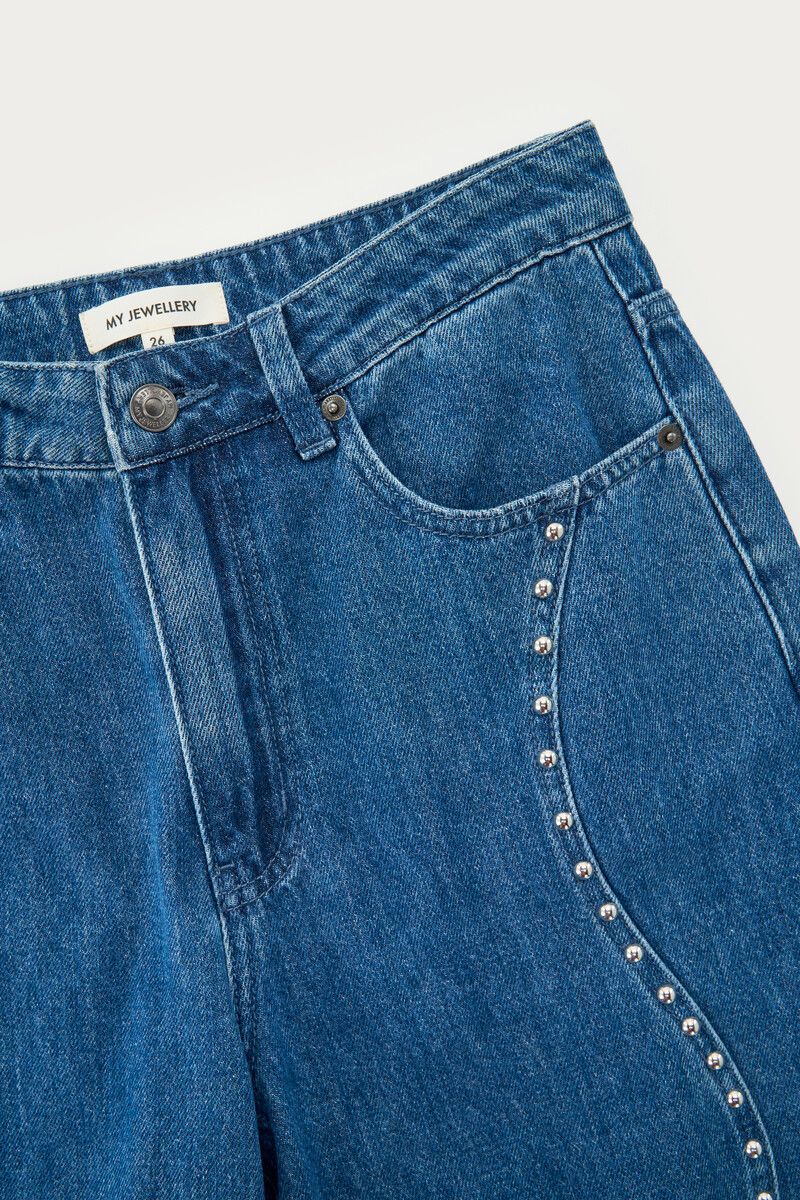 Dark blue wide leg jeans with wavy studs | My Jewellery