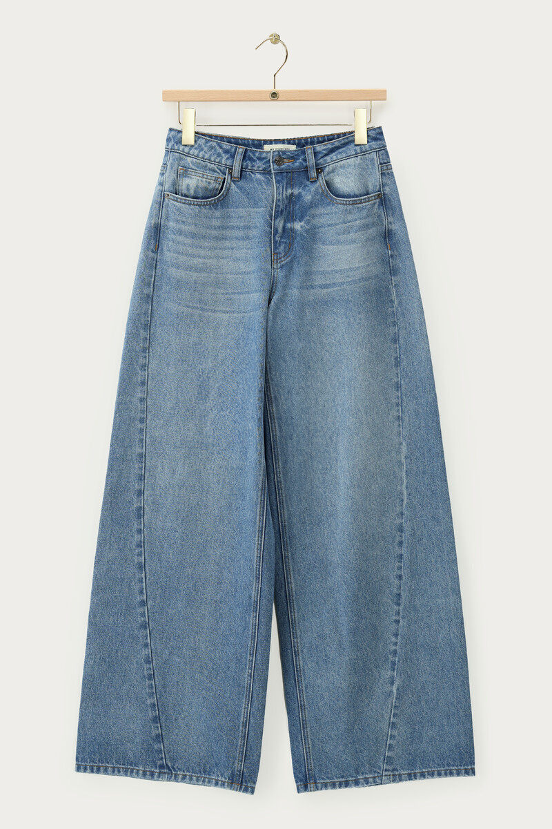 Blue wide leg jeans with asymmetric hem | My Jewellery