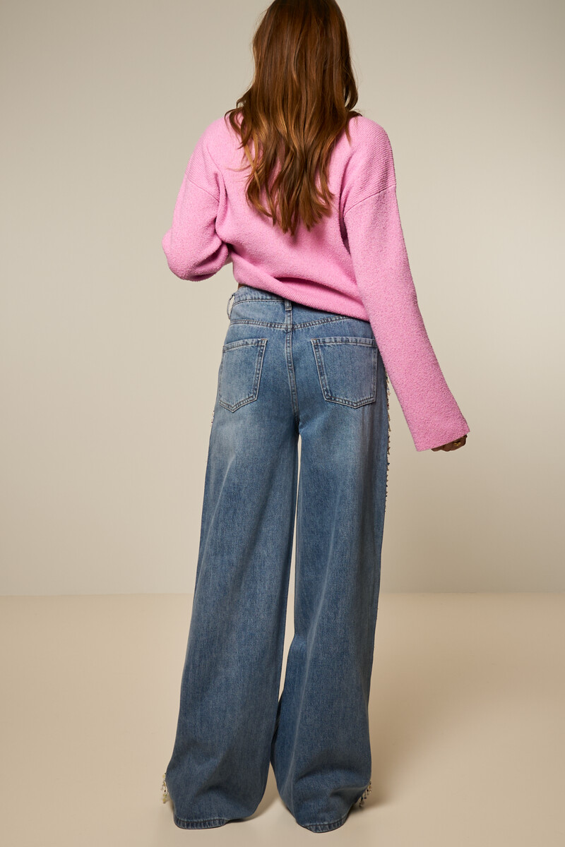 Blue wide leg jeans with beaded fringes | My Jewellery