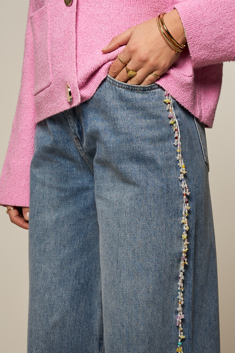 Blue wide leg jeans with beaded fringes | My Jewellery