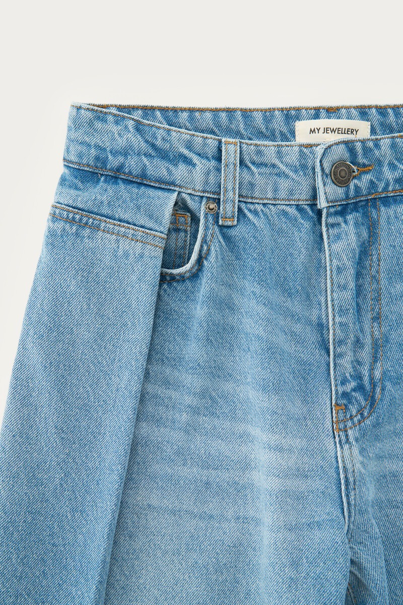 Blue wide leg jeans with pleats | My Jewellery