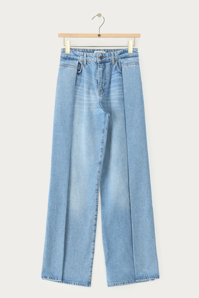 Blue wide leg jeans with pleats | My Jewellery