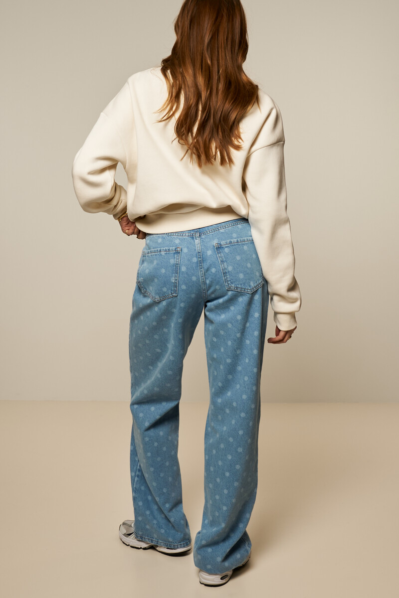 Blue wide leg jeans with polka dot | My Jewellery