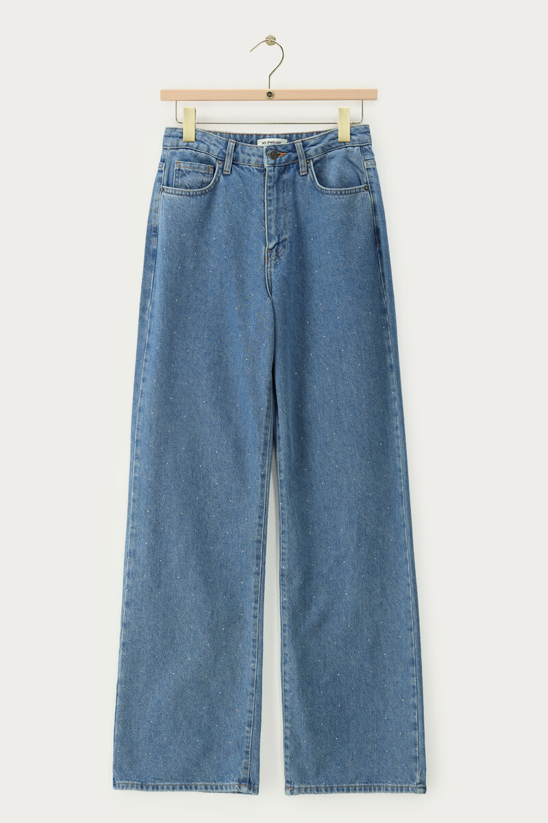 Blue wide leg jeans with rhinestones | My Jewellery
