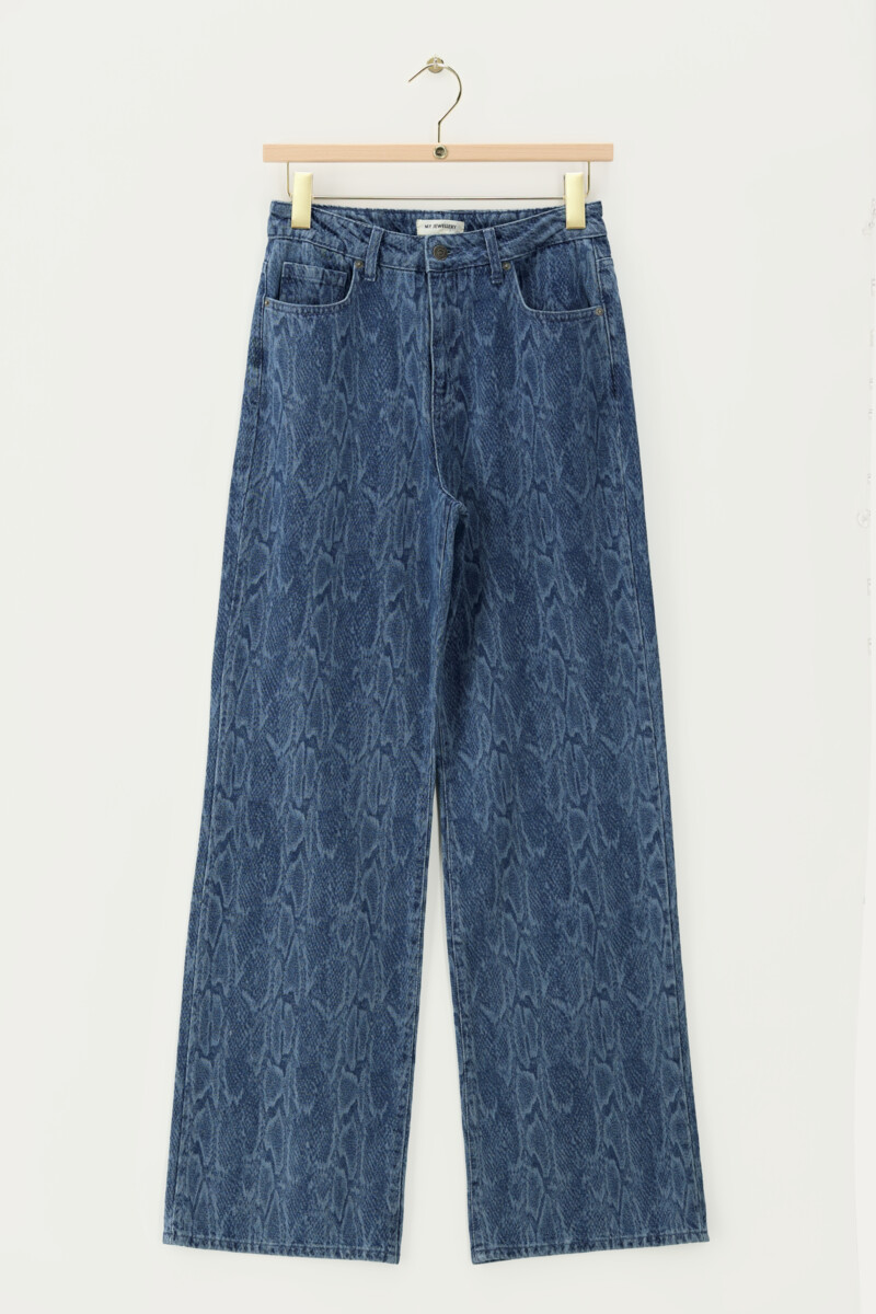 My jewellery Blauwe Wide Leg Jeans Met Slangenprint
