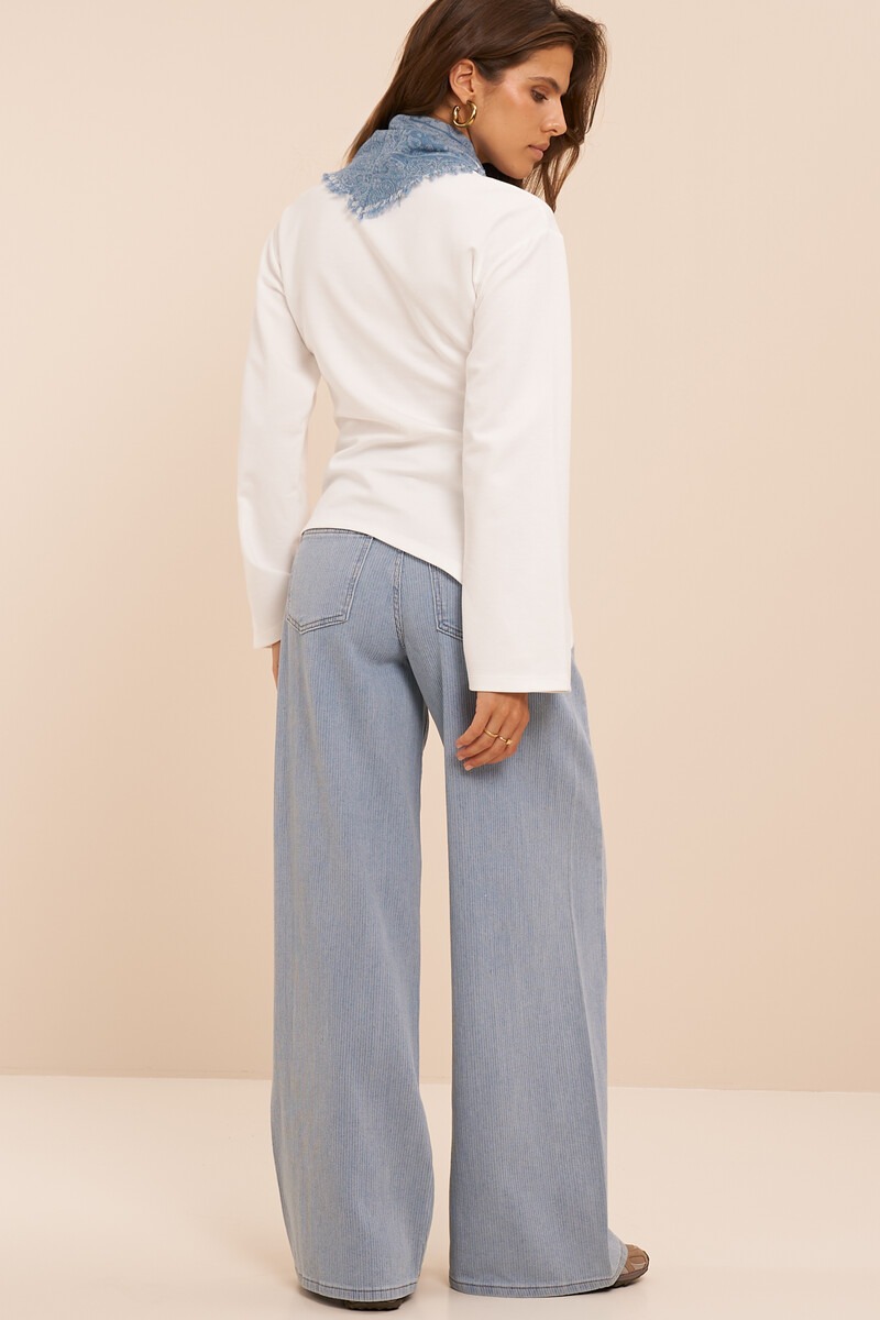 Blue wide leg jeans with striped texture | My Jewellery
