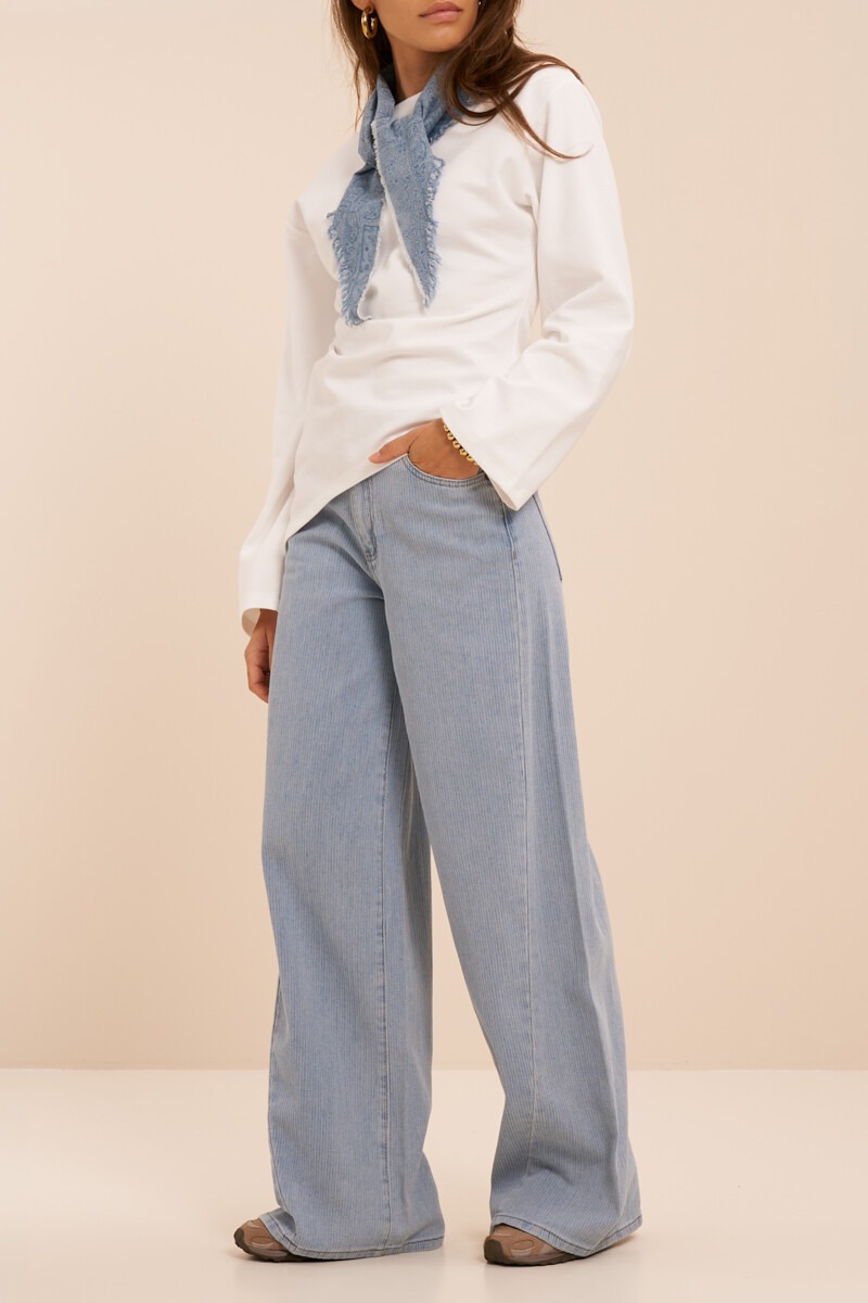 Blue wide leg jeans with striped texture | My Jewellery