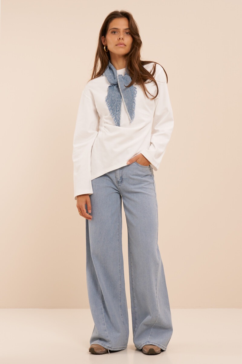 Blue wide leg jeans with striped texture | My Jewellery