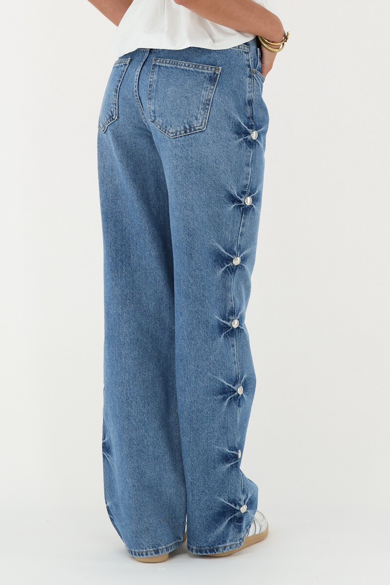 Blue wide leg jeans with studs | My Jewellery