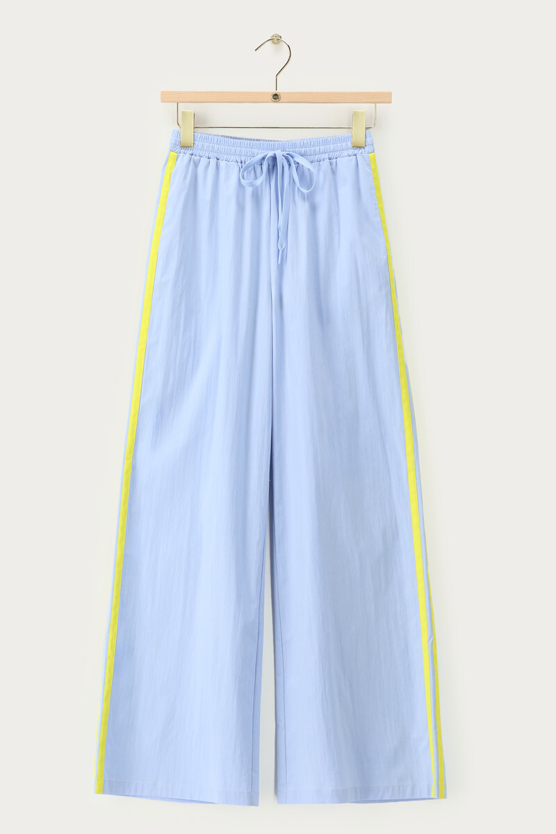 Blue wide leg trousers with contrast stripe | My Jewellery