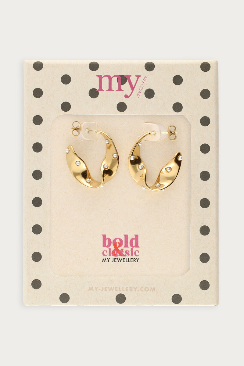 Bold hoop earrings with swirl and freshwater pearls