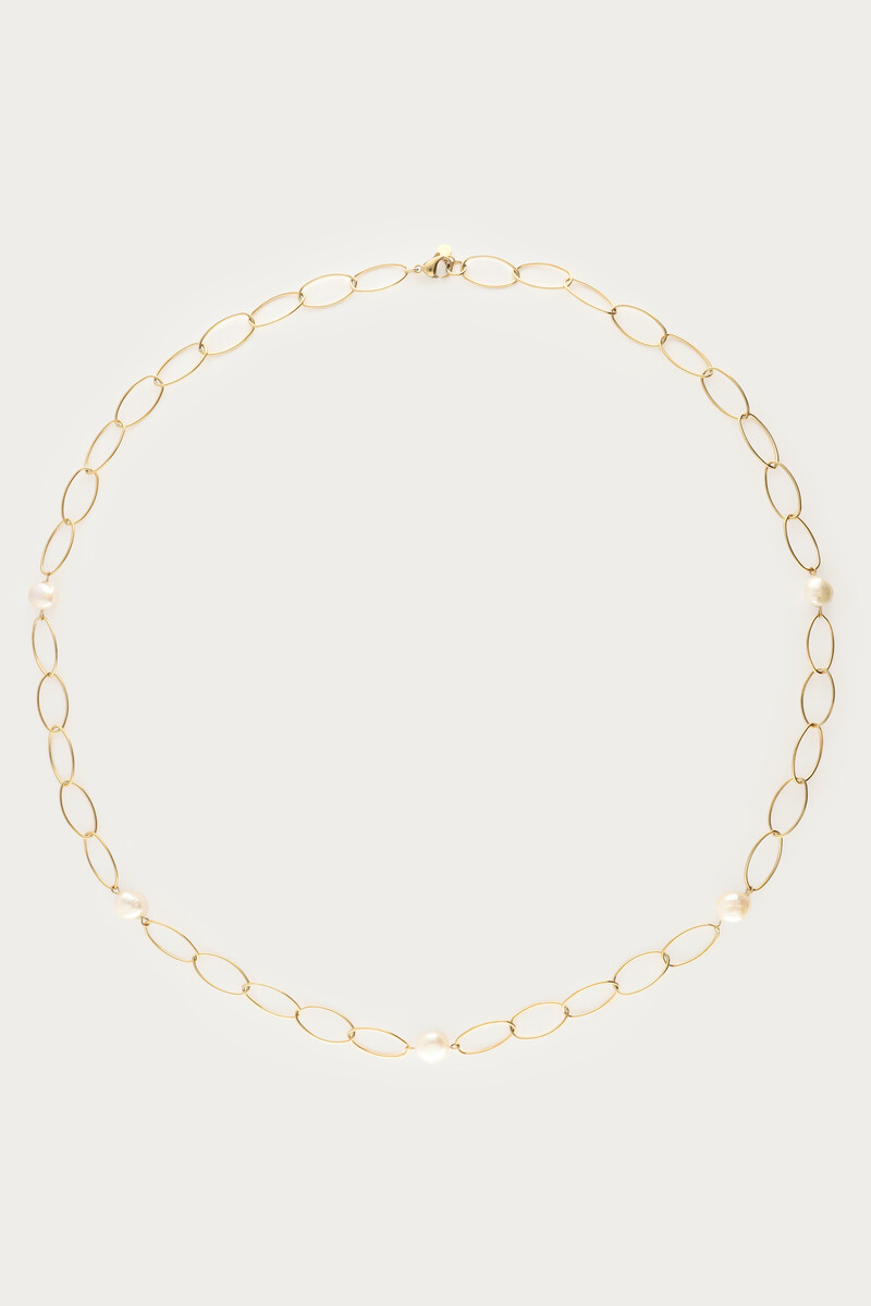 Bold lange schakelketting met zoetwaterparels