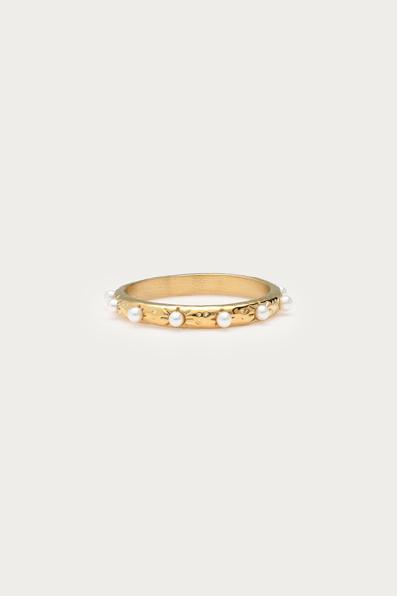 Bold ring met imitatieparels 'hammered'