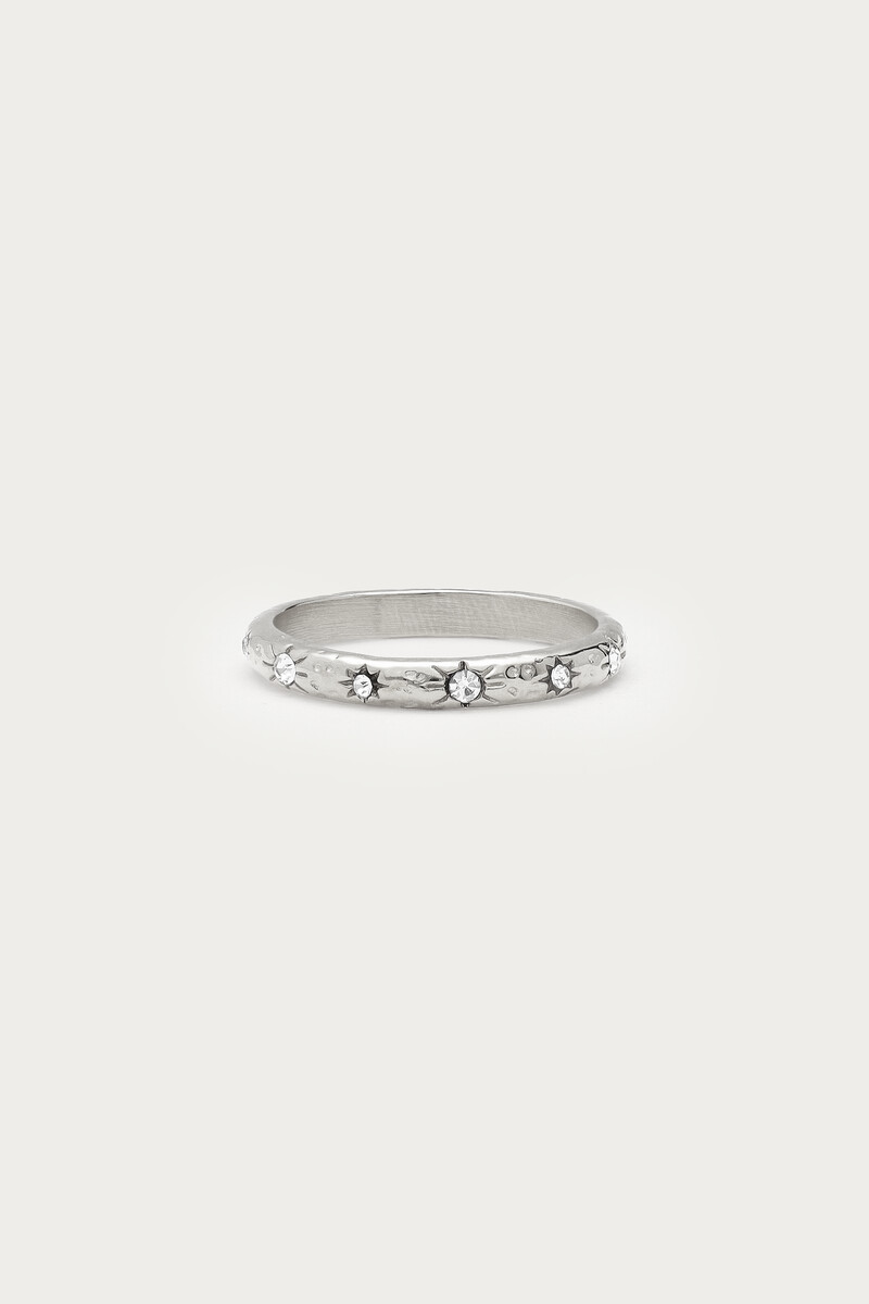 Bold ring met strass stenen 'hammered'
