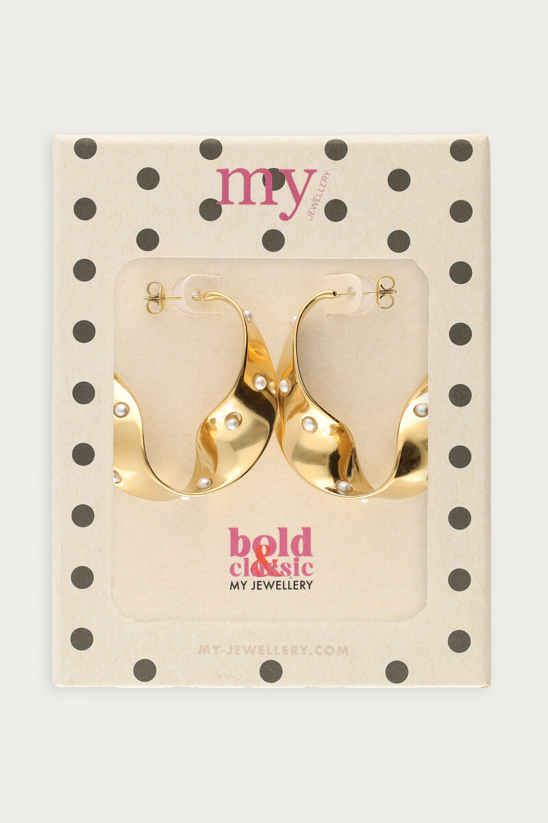 Bold statement hoop earrings with swirl and freshwater pearls | My Jewellery