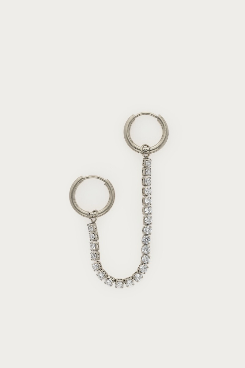 Bold two piece hoop earring with chain and rhinestones