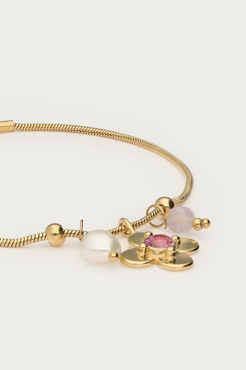 Botanical bracelet with flower and pink rhinestone | My Jewellery