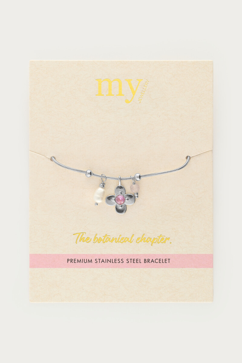Botanical bracelet with flower and pink rhinestone | My Jewellery