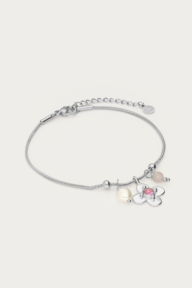 Botanical bracelet with flower and pink rhinestone | My Jewellery
