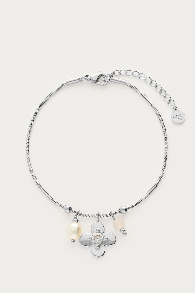 Botanical armband met bloem en strass steen