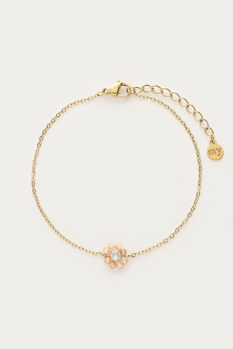 Botanical bracelet with small beige rhinestone flower | My Jewellery