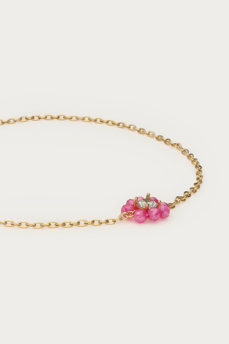 Botanical bracelet with small pink rhinestone flower | My Jewellery