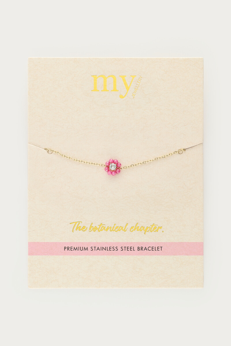 Botanical bracelet with small pink rhinestone flower | My Jewellery