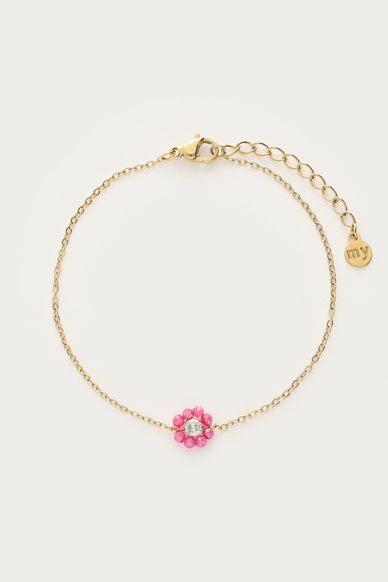 Botanical bracelet with small pink rhinestone flower | My Jewellery