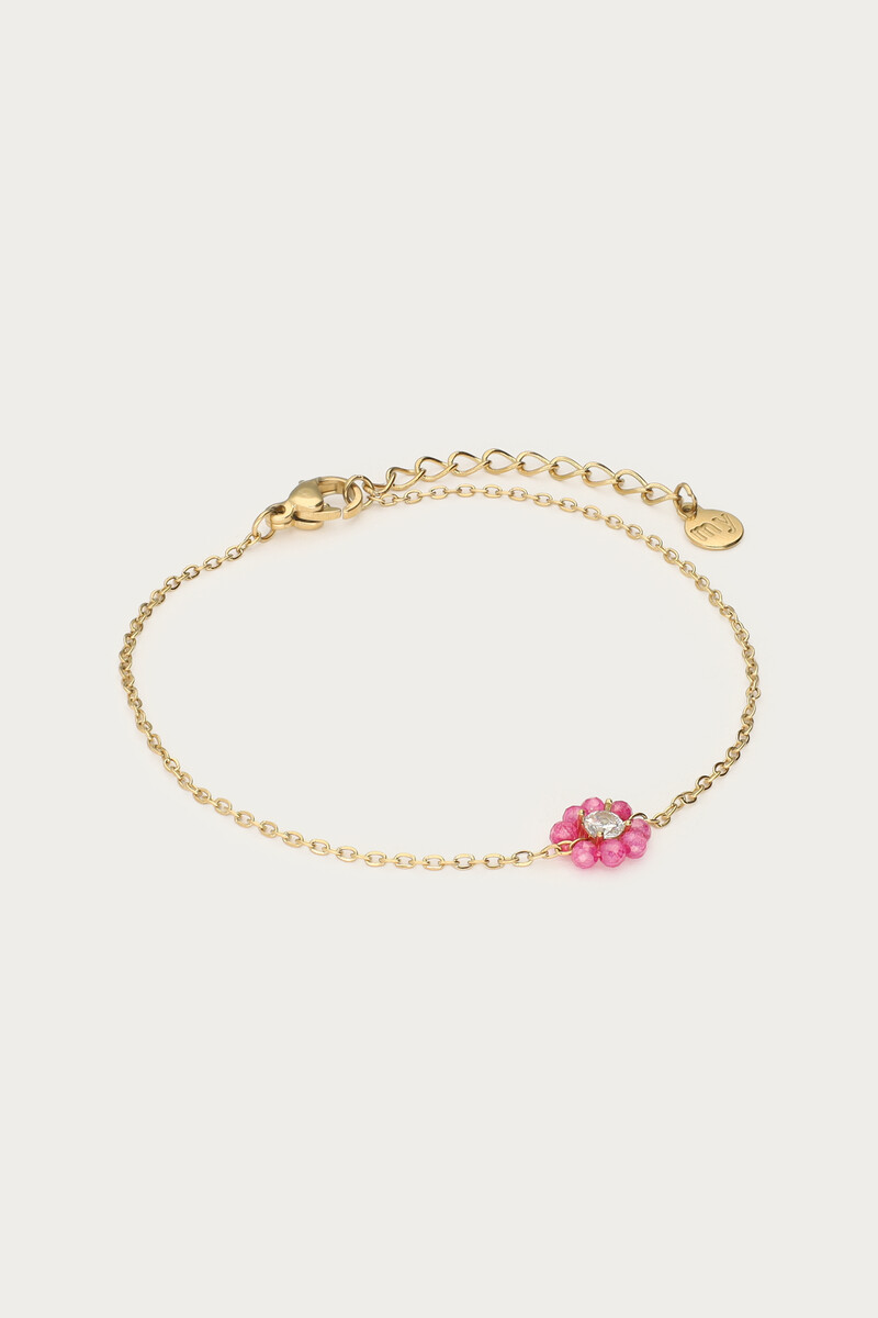 Botanical bracelet with small pink rhinestone flower | My Jewellery