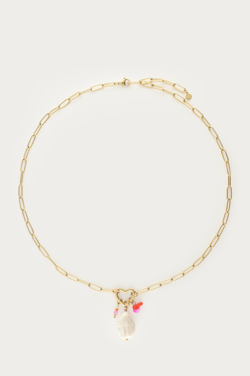Botanical chain necklace with hearts charm and beads | My Jewellery