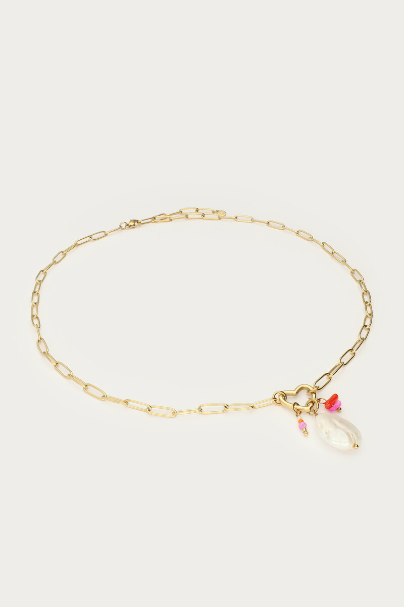 Botanical chain necklace with hearts charm and beads | My Jewellery