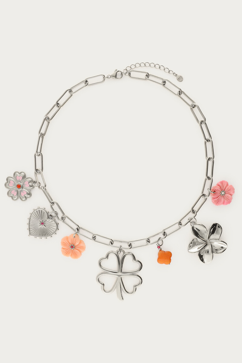 Botanical bedel ketting met klaver en bloemen