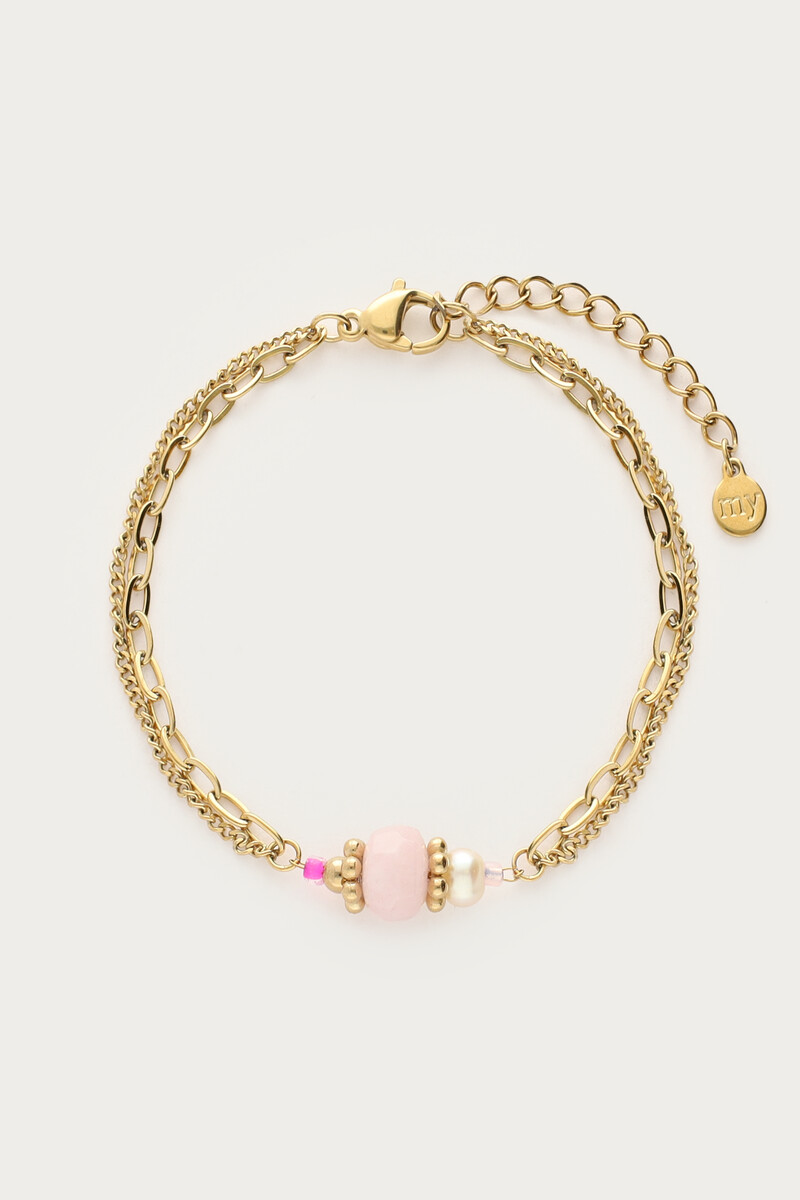 Botanical double bracelet with pink bead | My Jewellery