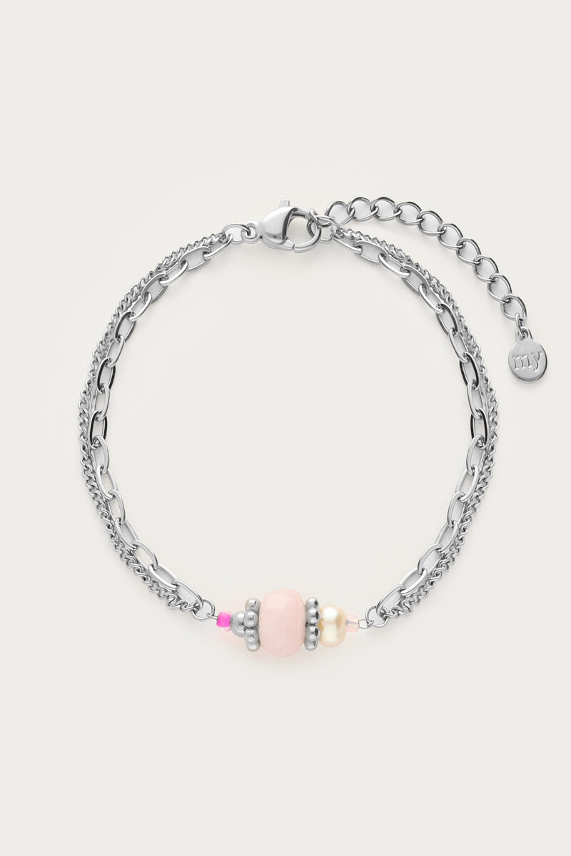 Botanical Doppelarmband mit pinker Perle