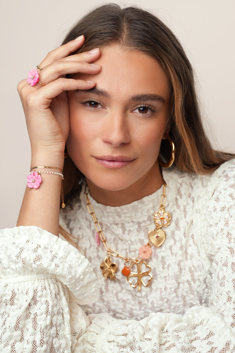 Botanical double bracelet with pink flower | My Jewellery