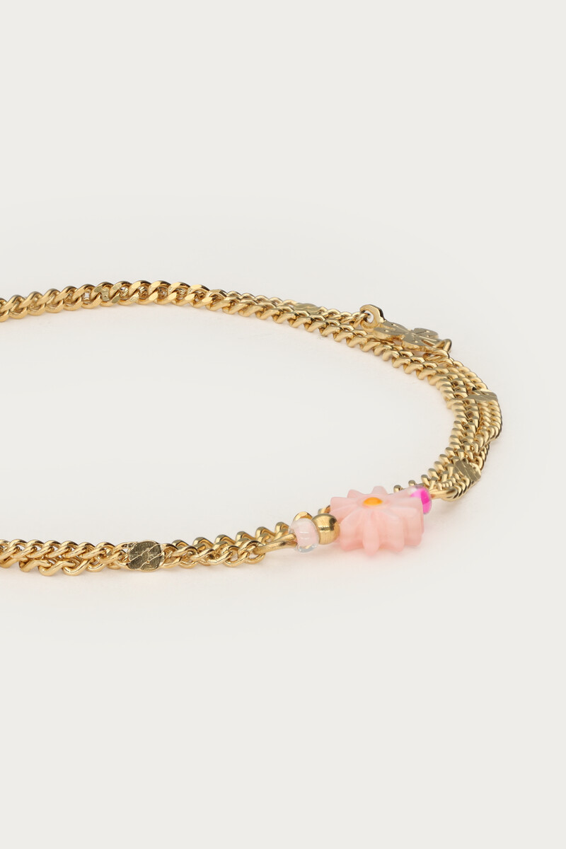 Botanical double bracelet with pink small flower
